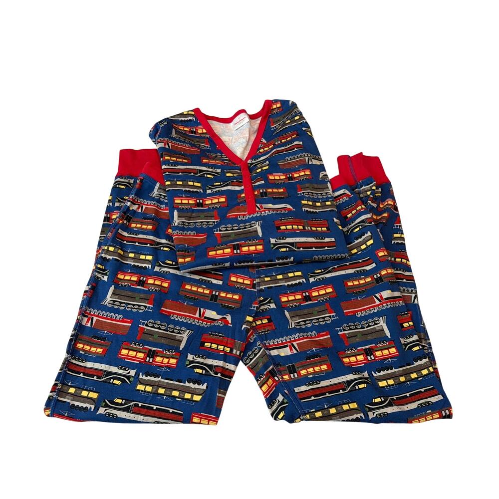 Hanna Andersson Trains Jogger Pajama Set Womens Size XL Blue Red Loungewear